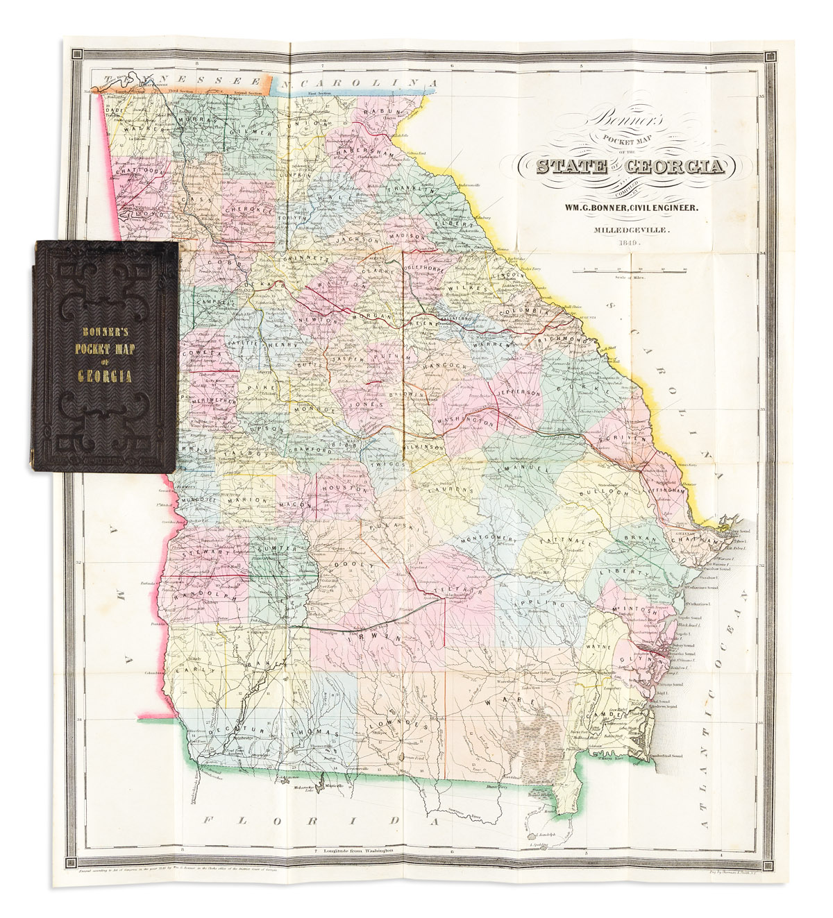 (GEORGIA.) William G. Bonner. Bonners Pocket Map of the State of Georgia.